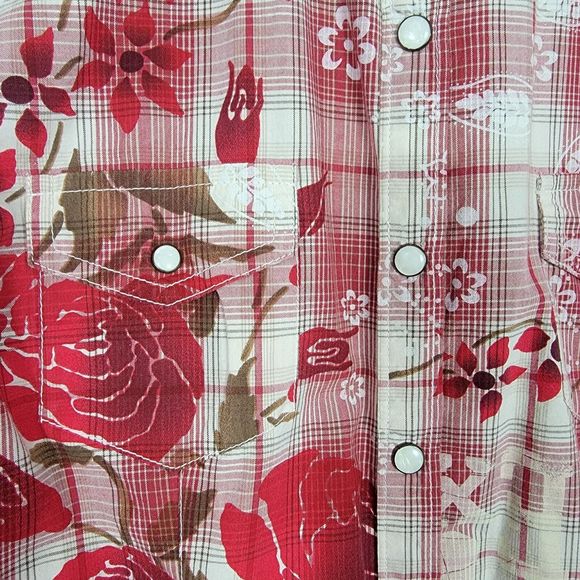 Johnny Cotton Women's Size 2 Rose Red Plaid Button Up Pearl Snaps - Picture 4 of 5